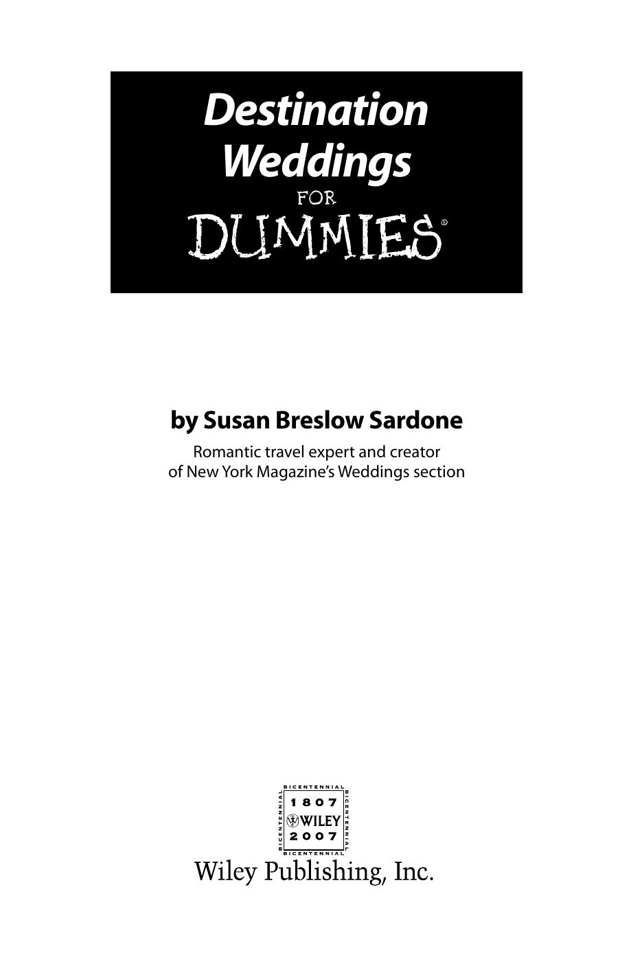 Destination Weddings for Dummie - Susan Breslow Sardone