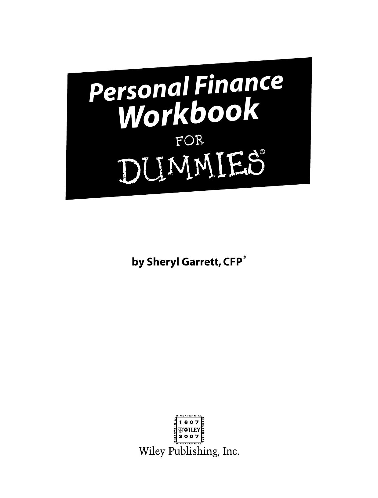 Personal Finance Workbook for D - Sheryl Garrett