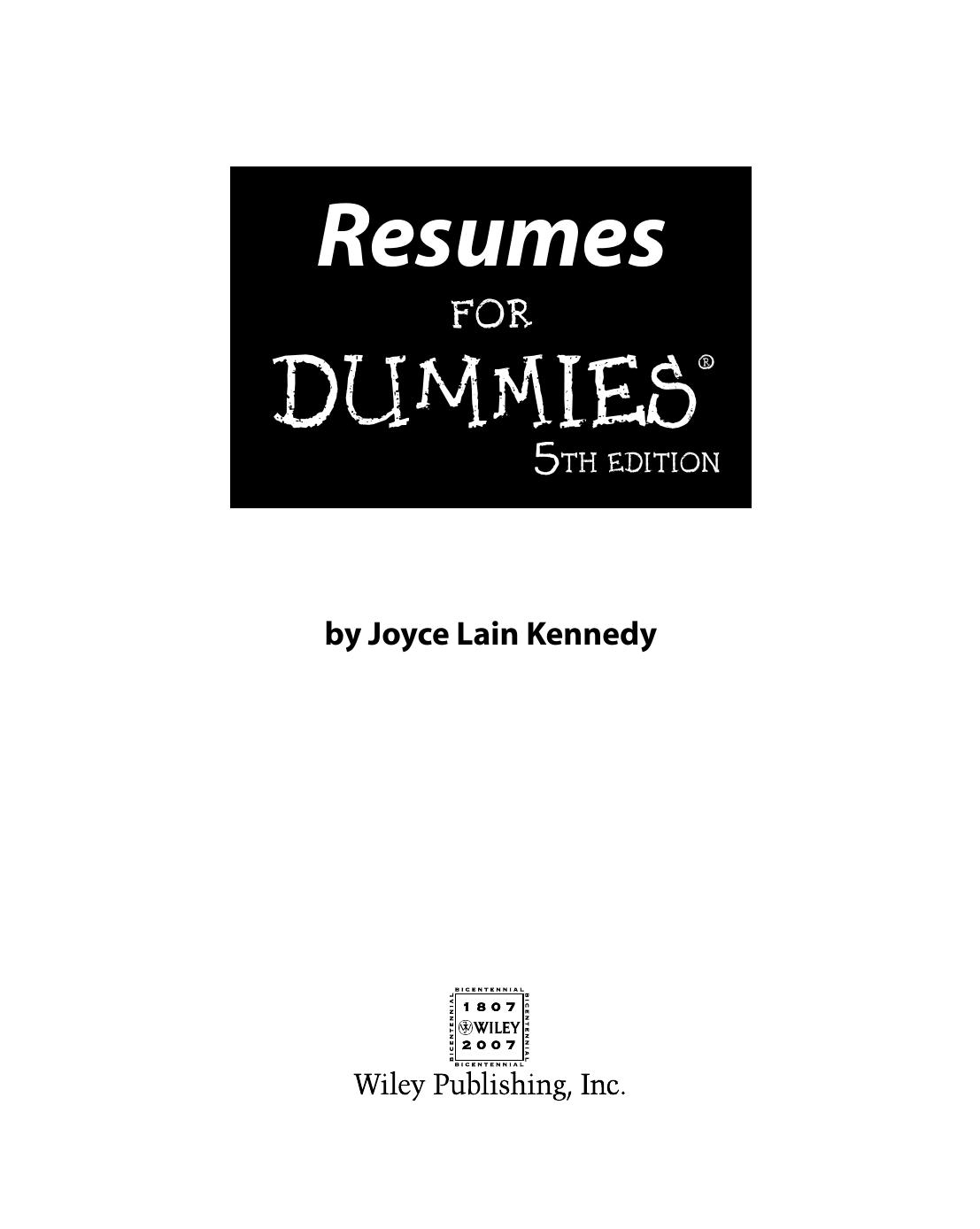 Resumes for Dummies - Joyce Lain Kennedy