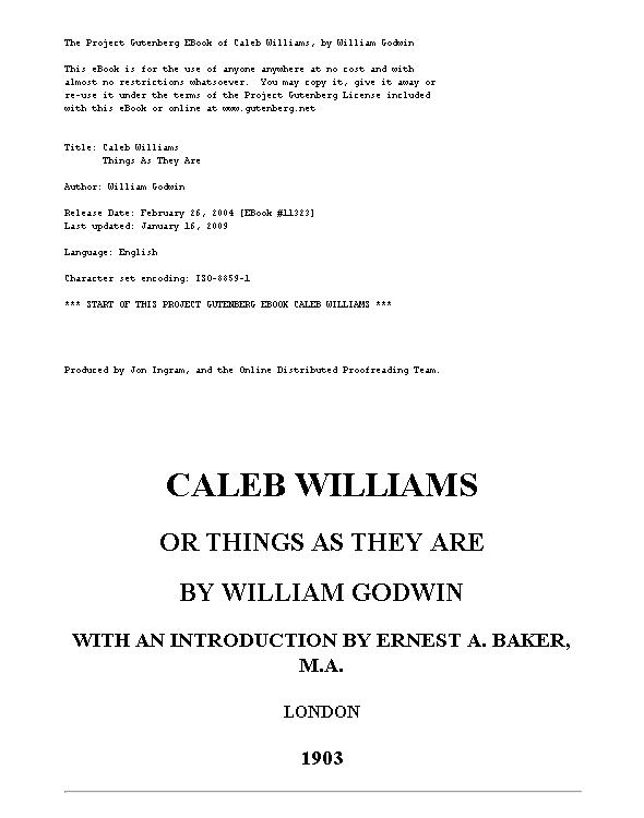 Caleb Williams Or Things as They Are