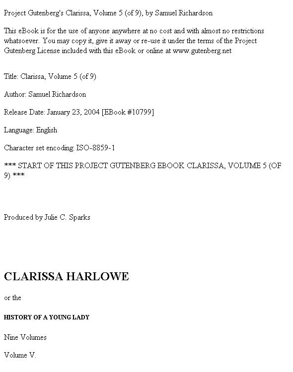 Clarissa Harlowe; or the history of a young lady — Volume 5
