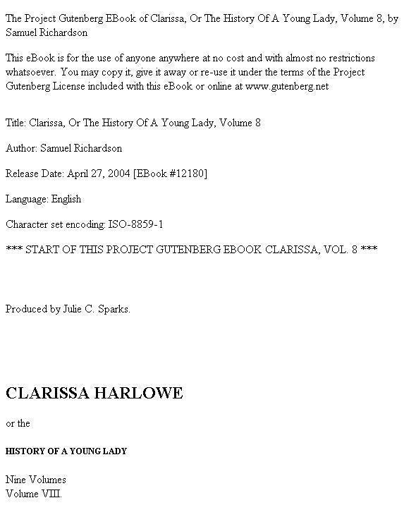 Clarissa Harlowe; or the history of a young lady — Volume 8