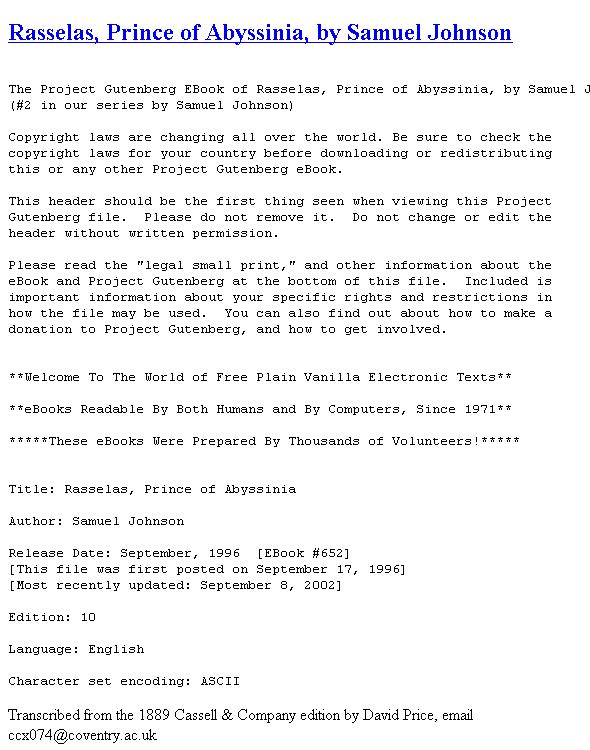 Rasselas, Prince of Abyssinia