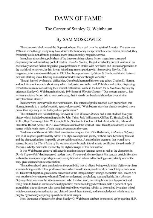 Dawn of Fame The Career of Stanley G Weinbaum