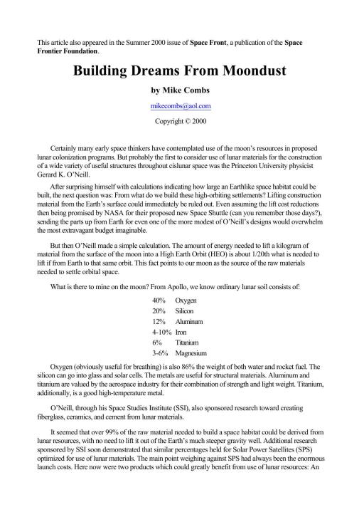 Building Dreams From Moondust