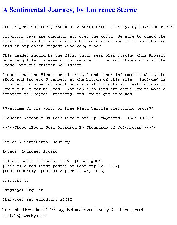 A Sentimental Journey Through France and Italy