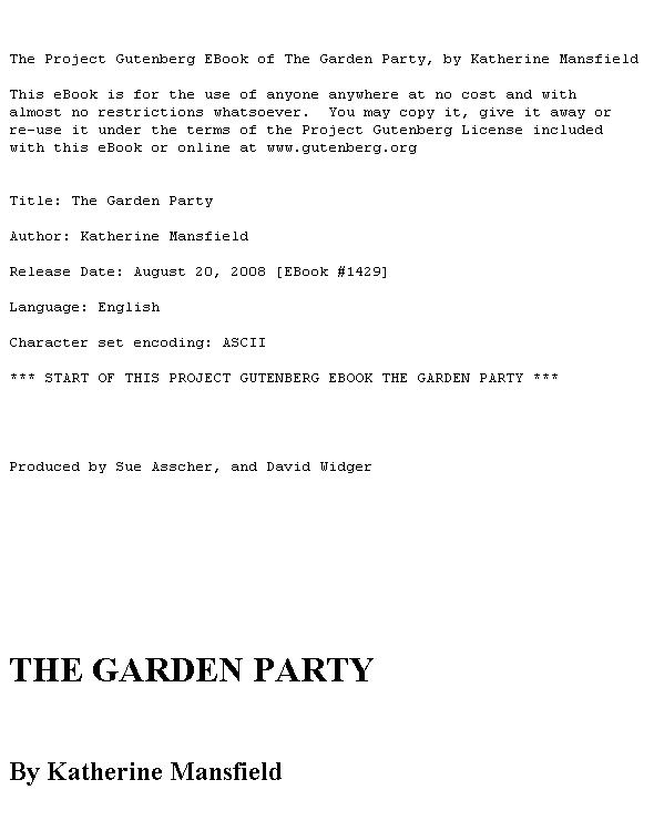 The Garden Party and Other Stories