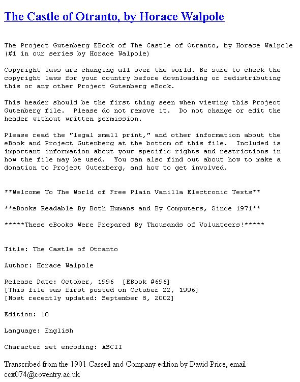 The castle of Otranto: a Gothic story