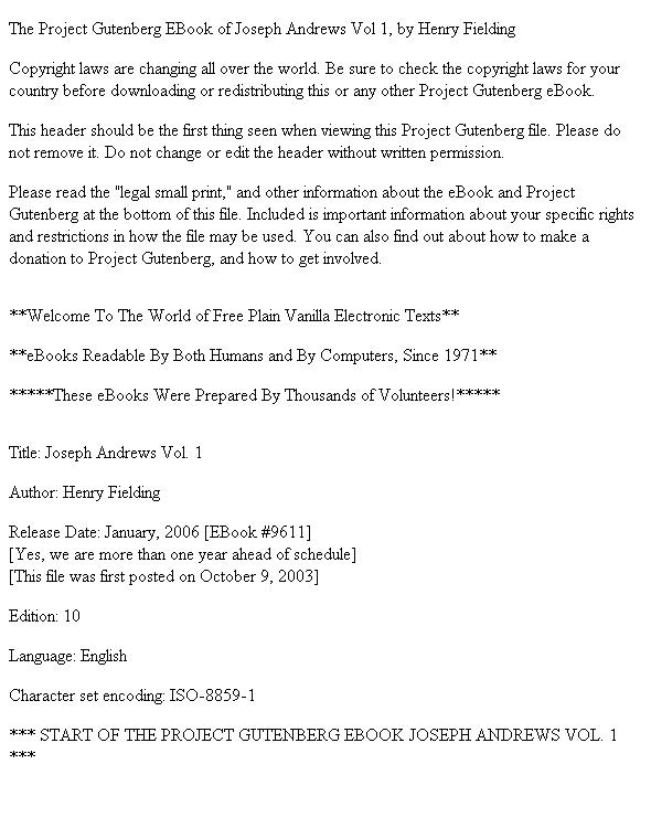 Joseph Andrews Vol 1