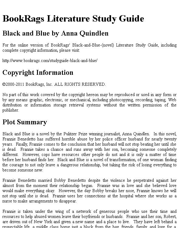 Black-and-Blue-(novel) by Anna Quindlen l Summary & Study Guide
